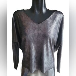 Silence + Noise Grey Shimmery Draped Back Top Size S